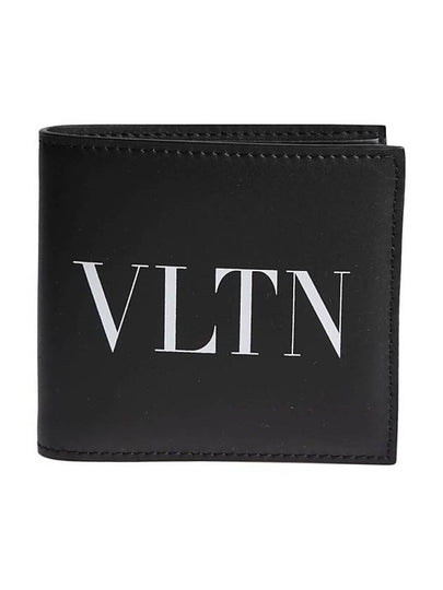 VLTN Logo Print Leather Half Wallet Black - VALENTINO - BALAAN 2