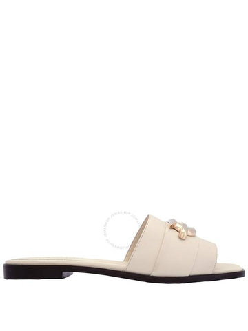 Ferragamo White Leather Bejeweled Gancini Slides, Size 6 - SALVATORE FERRAGAMO - BALAAN 1