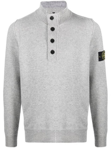 Wappen Patch Button Knit Top Melange Gray - STONE ISLAND - BALAAN 1