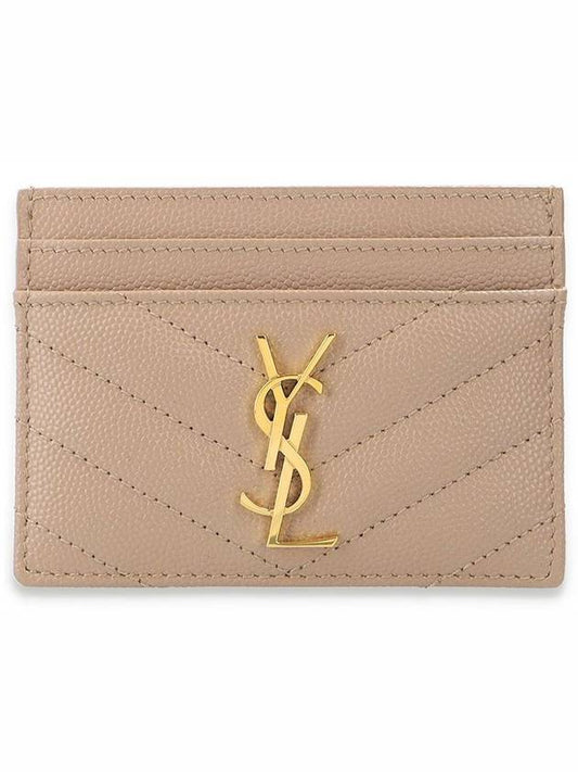 Gold Hardware Matelasse Caviar Leather Card Wallet Dark Beige - SAINT LAURENT - BALAAN 2