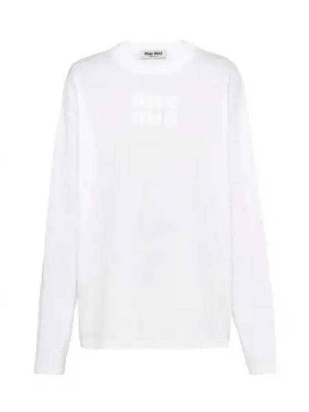 Logo Embroidered Cotton Long Sleeve T-shirt White - MIU MIU - BALAAN 2