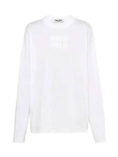 Logo Embroidered Cotton Long Sleeve T-shirt White - MIU MIU - BALAAN 2