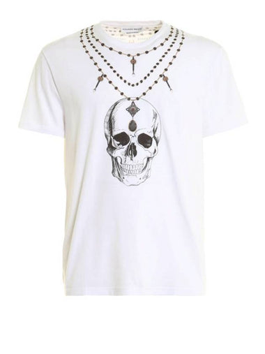 Skull Print Cotton Short Sleeve T-Shirt White - ALEXANDER MCQUEEN - BALAAN 1