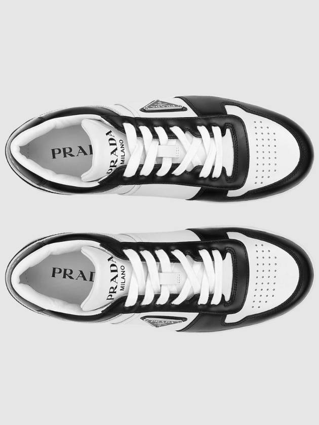 Men's Downtown Triangle Logo Leather Low Top Sneakers White Black - PRADA - BALAAN 4