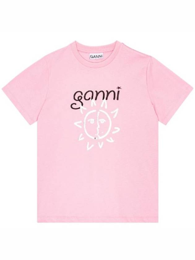 Logo Print Organic Cotton Short Sleeve T-Shirt Pink - GANNI - BALAAN 2