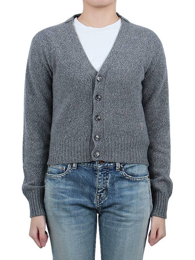 Embroidered Heart Logo Cashmere Cardigan Heather Grey - AMI - BALAAN 3