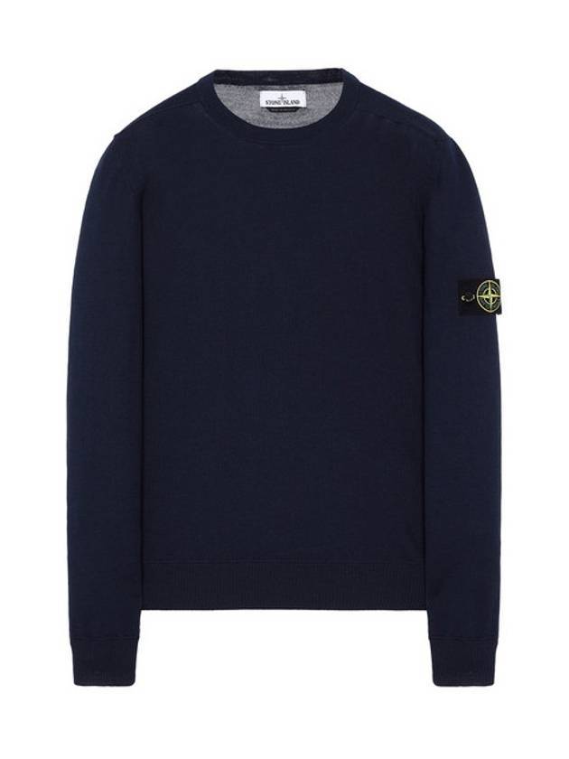 Light Wool Crewneck Knit Top Marine Blue - STONE ISLAND - BALAAN 1