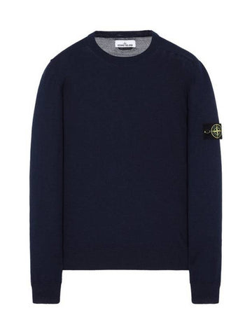 Light Wool Crewneck Knit Top Marine Blue - STONE ISLAND - BALAAN 1