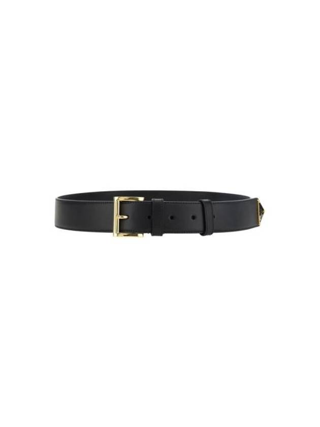 Triangle Logo Plaque City Leather Belt Black - PRADA - BALAAN 3