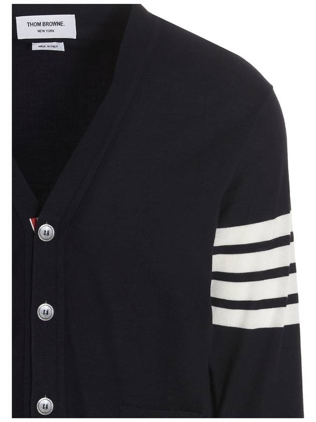 Men's Sustainable Classic Diagonal Wool Cardigan Navy - THOM BROWNE - BALAAN 4