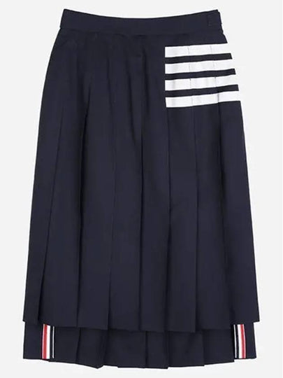 4 Bar Logo Plain Weave Wool Pleated Skirt Navy - THOM BROWNE - BALAAN 2