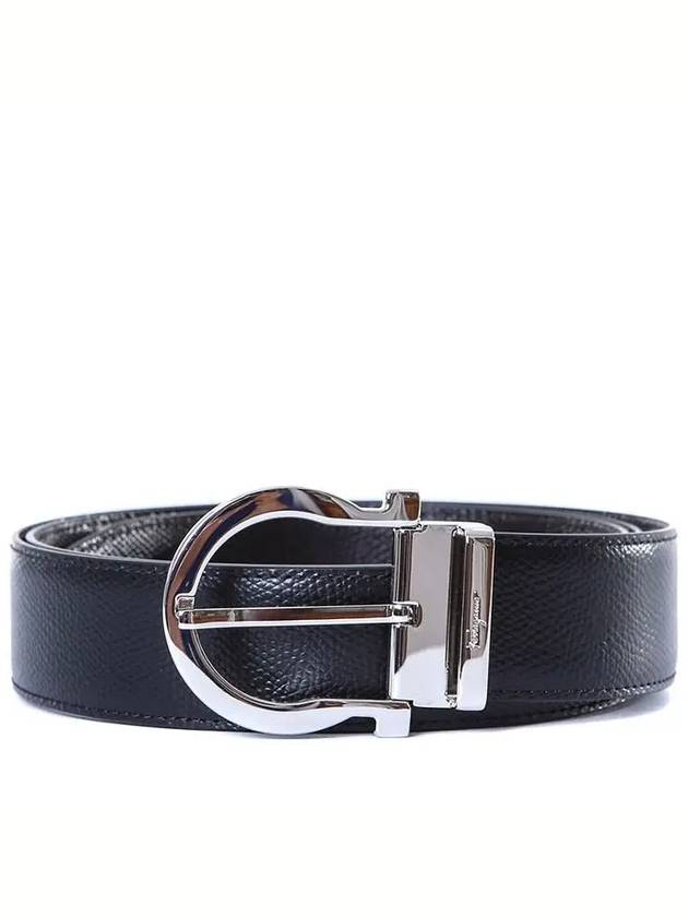 Gancini Reversible Leather Belt Black - SALVATORE FERRAGAMO - BALAAN 3