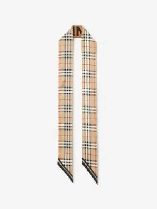 Vintage Check Logo Print Silk Skinny Reversible Scarf Archive Beige - BURBERRY - BALAAN 2