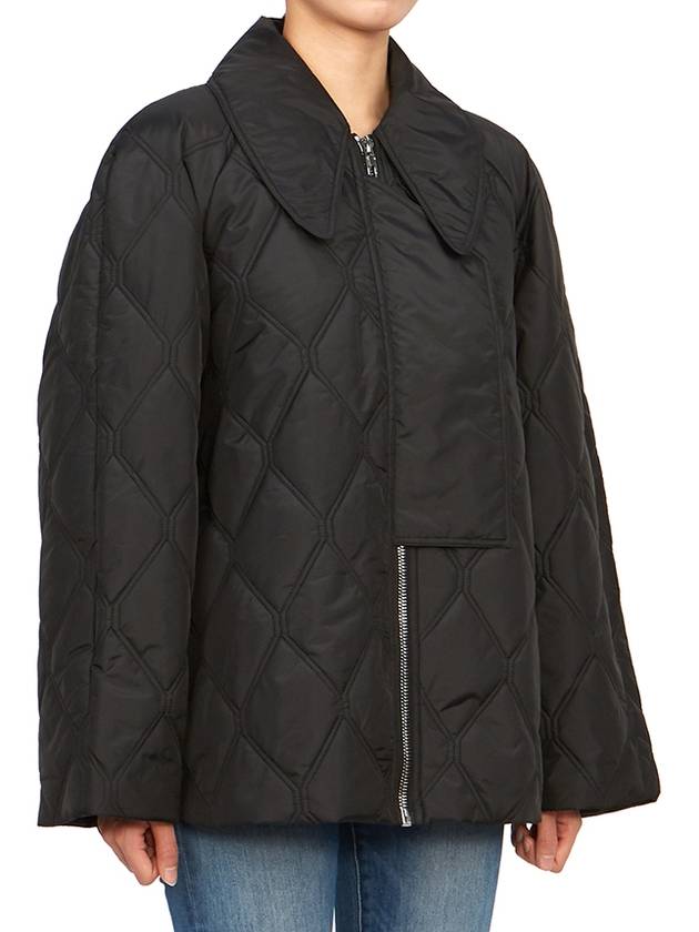 Ripstop Quilt Zip Up Jacket Black - GANNI - BALAAN 5