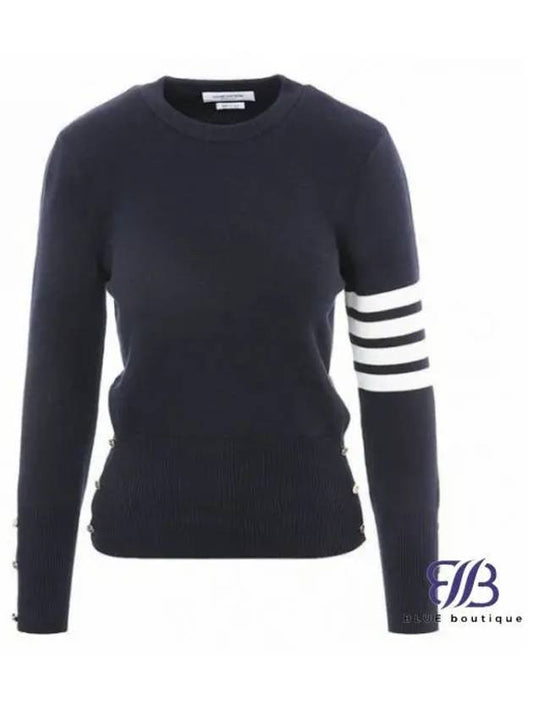 Milano Stitch Crewneck 4-Bar Cotton Crepe Knit Top Navy - THOM BROWNE - BALAAN 2