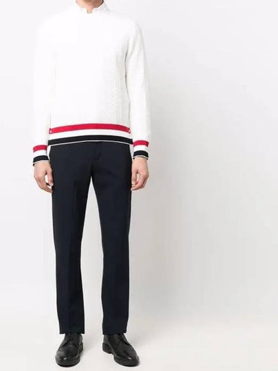 Men's Textured Crew Neck Knit Top White - THOM BROWNE - BALAAN 2