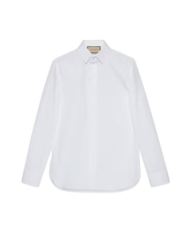 Double G Cotton Silk Long Sleeve Shirt White - GUCCI - BALAAN 1