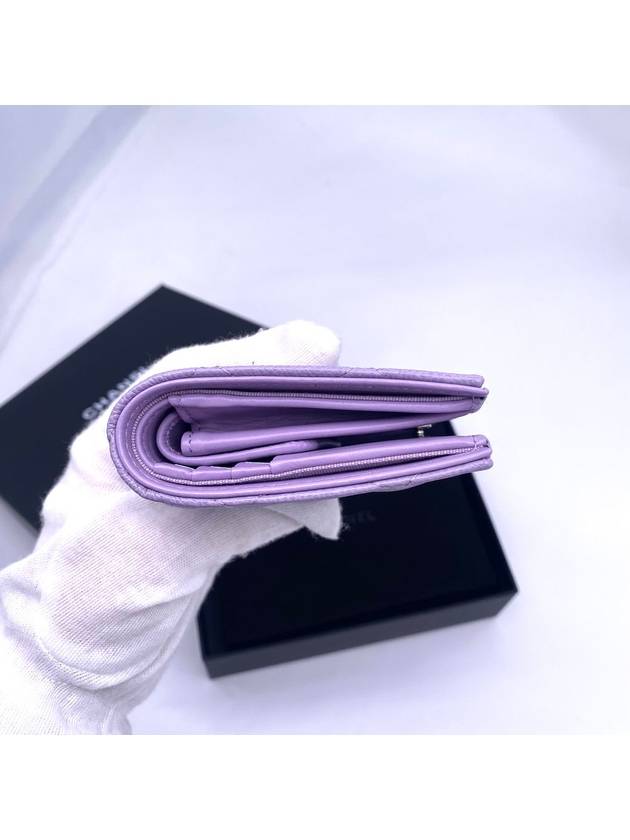 CC Logo Shiny Grained Calfskin Half Wallet Lilac - CHANEL - BALAAN 9