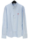 Embroidered Heart Logo Check Long Sleeve Shirt White Blue - AMI - BALAAN.