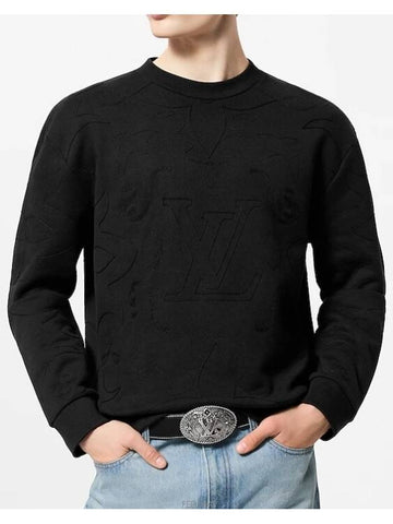 1AFXO9 Embroidered Cotton Jersey Crew Neck - LOUIS VUITTON - BALAAN 1