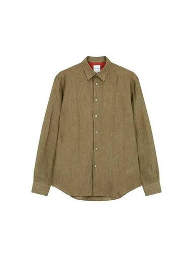 Regular fit long sleeve linen shirt khaki 270915 - PAUL SMITH - BALAAN 1