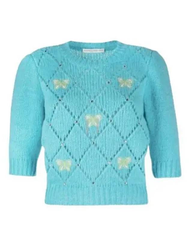 Women's Butterfly Embroidered Knit Top Blue - ALESSANDRA RICH - BALAAN 2