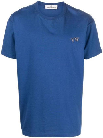 VW Embroidered Logo Short Sleeve T-Shirt Blue - VIVIENNE WESTWOOD - BALAAN 1