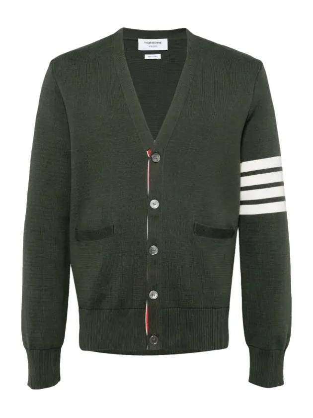 Milano Stitch 4 Bar Cardigan Dark Green - THOM BROWNE - BALAAN 3