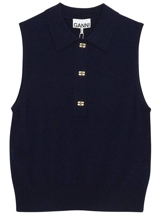 Polo Collar Vest Navy - GANNI - BALAAN 2