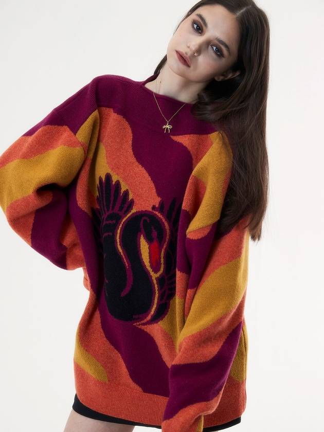 Wavy Line Swan Sweater Orange Burgundy - MSKN2ND - BALAAN 3