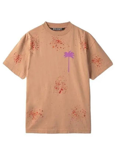 Painted Classic Short Sleeve T Shirt Salmon - PALM ANGELS - BALAAN 1