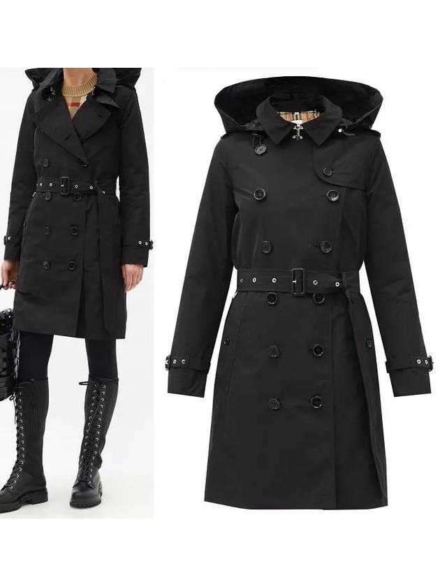 Detachable Hood Teffeta Kensington Trench Coat Black - BURBERRY - BALAAN 2