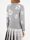 Cotton Anchor Intarsia 4-Bar Crewneck Cardigan Grey - THOM BROWNE - BALAAN 4