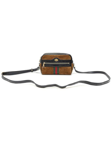 517350 Brown suede black patent leather WEB Ophidia mini cross bag - GUCCI - BALAAN 1