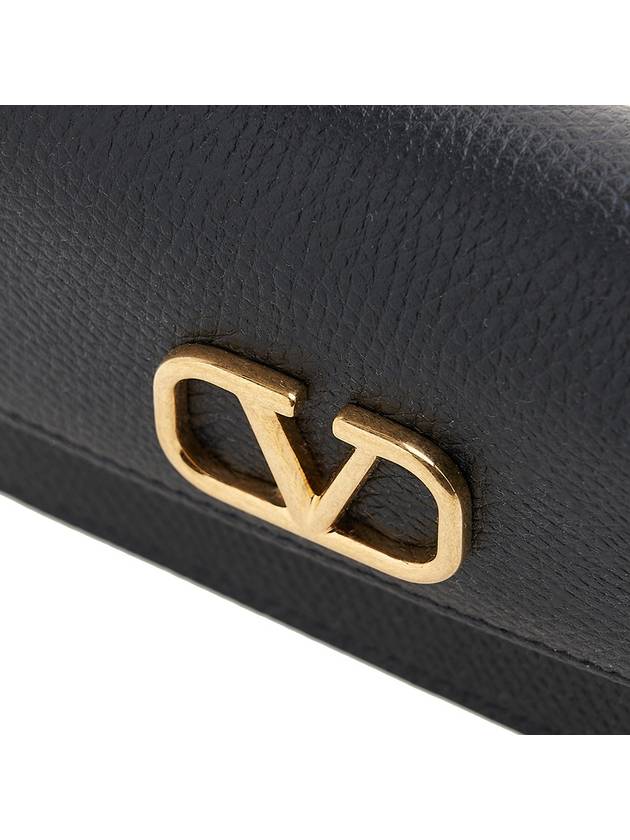 V Logo Flapover Card Wallet Black - VALENTINO - BALAAN 7