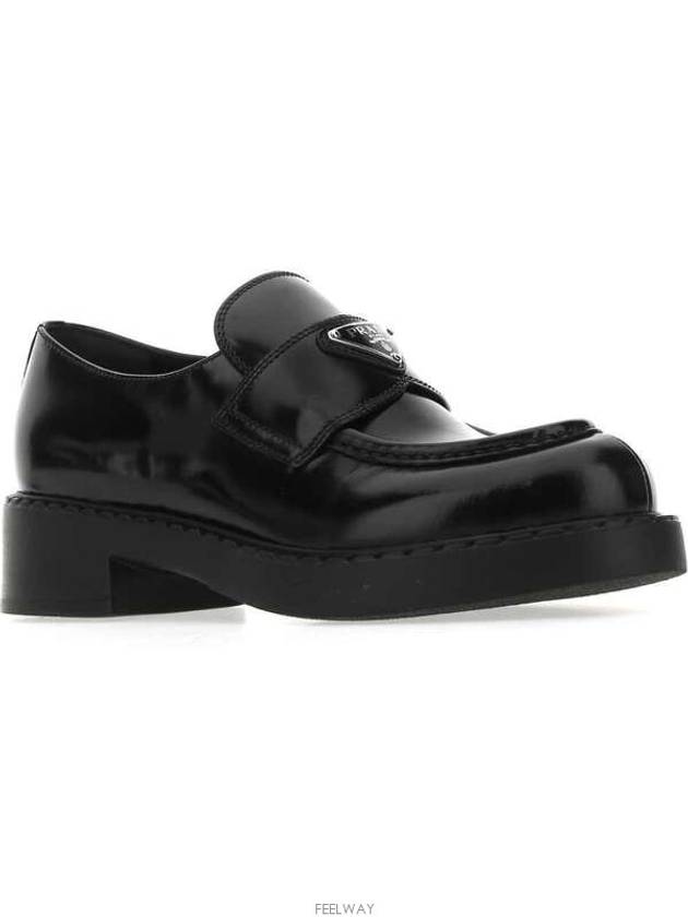 Triangle Logo Chocolate Brushed Leather Loafers Black - PRADA - BALAAN 3