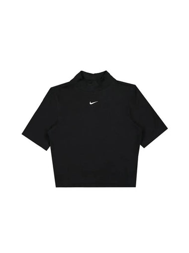 Women s Ribbed Mock Neck Short Sleeve T Shirt Black - NIKE - BALAAN 1