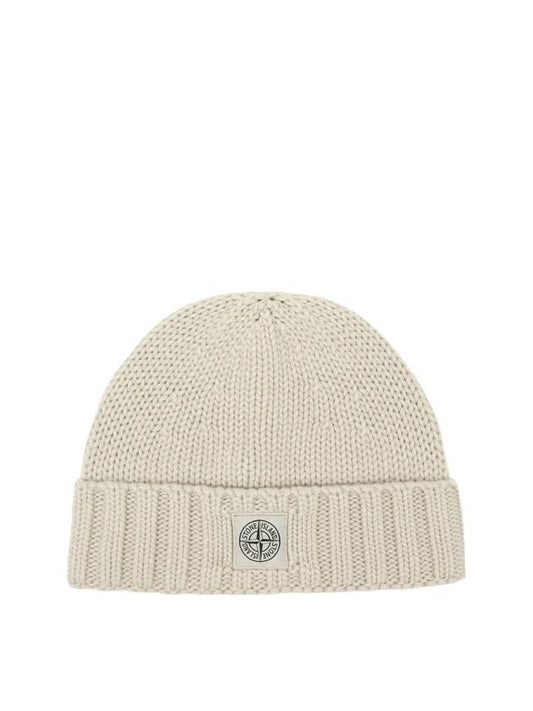 Logo Patch Wool Beanie Beige - STONE ISLAND - BALAAN 1