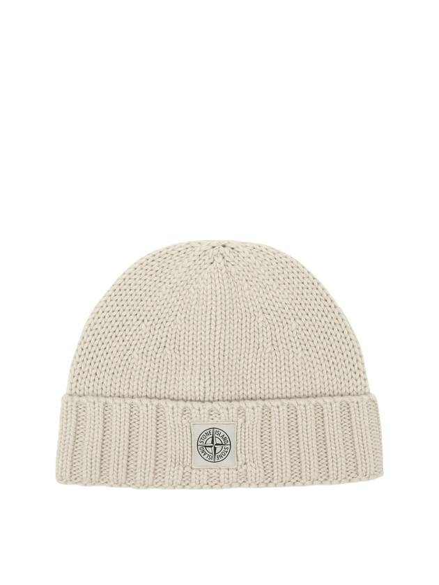 Logo Patch Wool Beanie Beige - STONE ISLAND - BALAAN 1