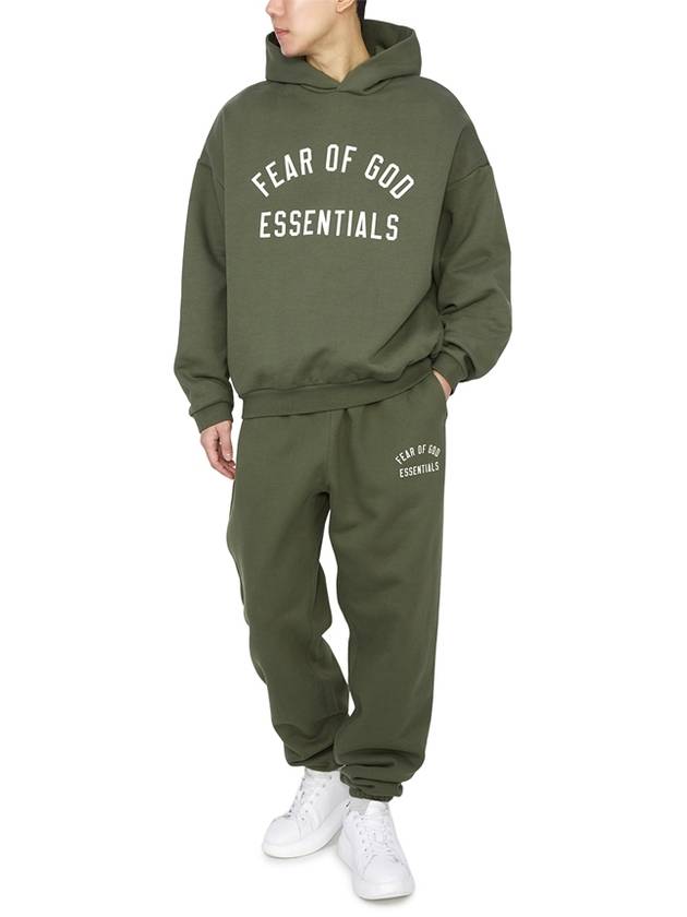 Essentials Logo Print Fleece Hoodie Military - FEAR OF GOD - BALAAN 5