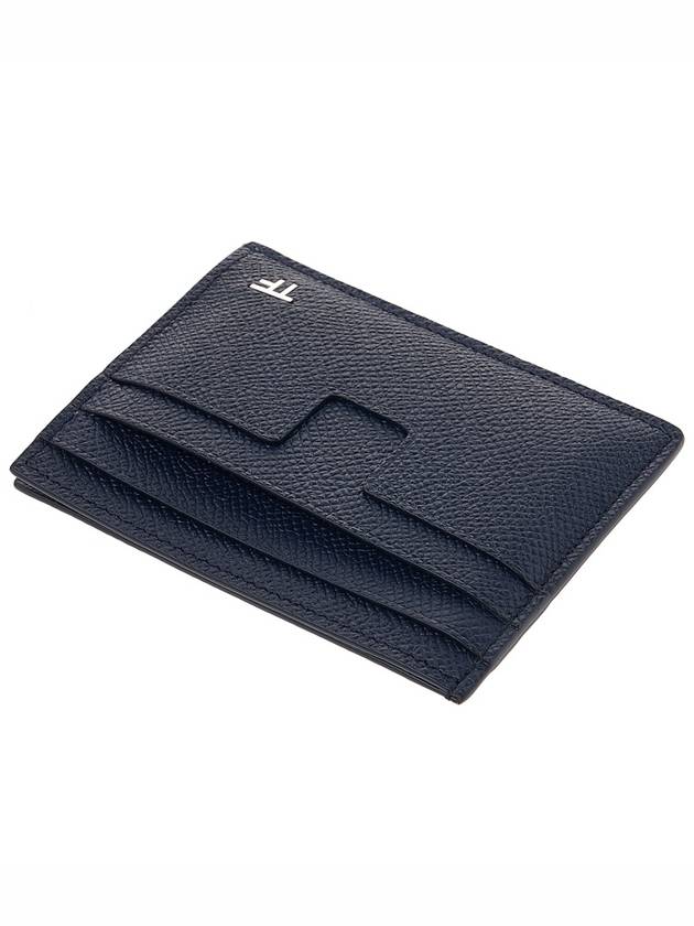 Gold TF Logo Leather Card Wallet Navy - TOM FORD - BALAAN.