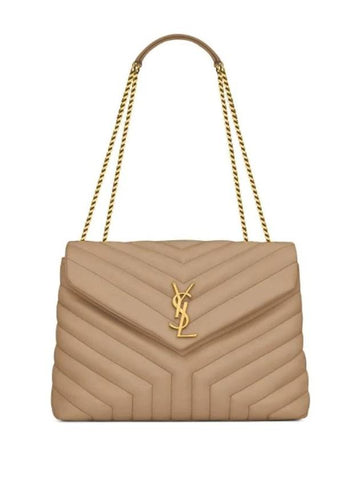 Loulou Matelasse Quilted Y Leather Medium Shoulder Bag Greyish Brown - SAINT LAURENT - BALAAN 1