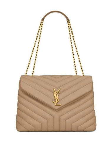 Loulou Matelasse Quilted Y Leather Medium Shoulder Bag Greyish Brown - SAINT LAURENT - BALAAN 1