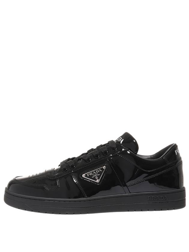 Men's Downtown Triangle Logo Leather Low Top Sneakers Black - PRADA - BALAAN 4