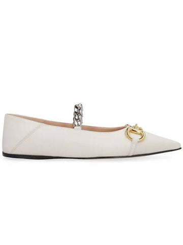 Horsebit Leather Ballerina White - GUCCI - BALAAN.