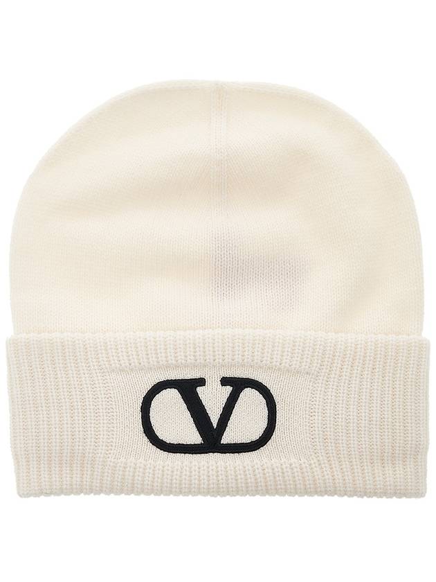 Signature V Logo Wool Beanie Ivory - VALENTINO - BALAAN 9