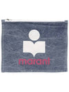 Logo Zipper Pouch Bag Denim Blue - ISABEL MARANT - BALAAN 3