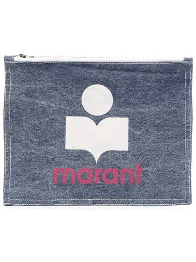 Logo Zipper Pouch Bag Denim Blue - ISABEL MARANT - BALAAN 2