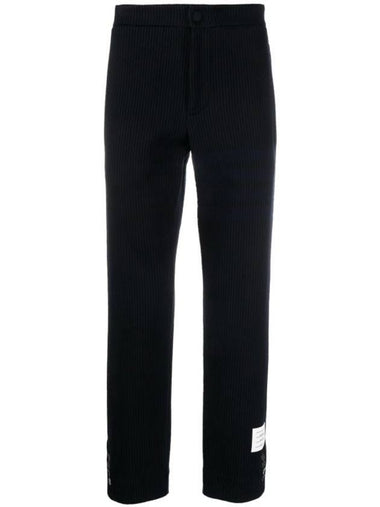 Seersucker Loopback 4 Button Vent Straight Pants Navy - THOM BROWNE - BALAAN 1