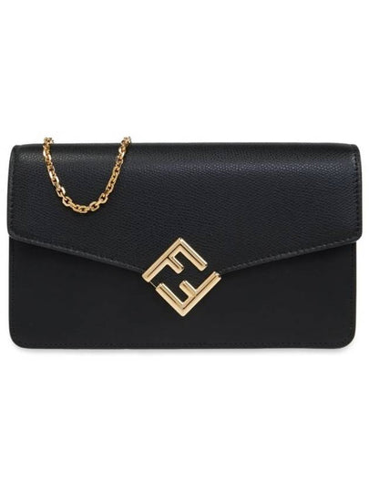 FF Logo Chain Diamond Leather Cross Bag Black - FENDI - BALAAN 2